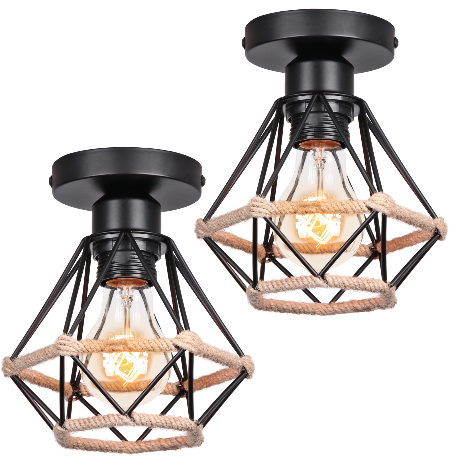 STOEX Pendelleuchte Set – 2 Stück Industrie-Käfig Design | E27, 25 Cm, Verstellbare Kordel | Gold, Vintage Deko