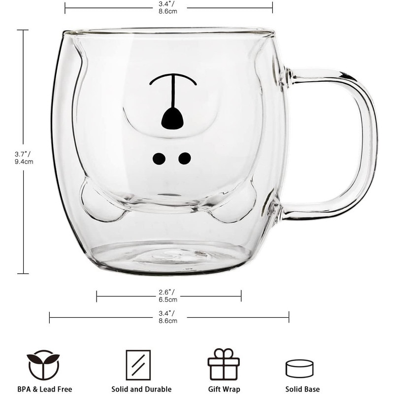 Set 2 cani, idepet®, Ursulet, Sticla, Perete dublu, 250ml, Roz/Verde ...