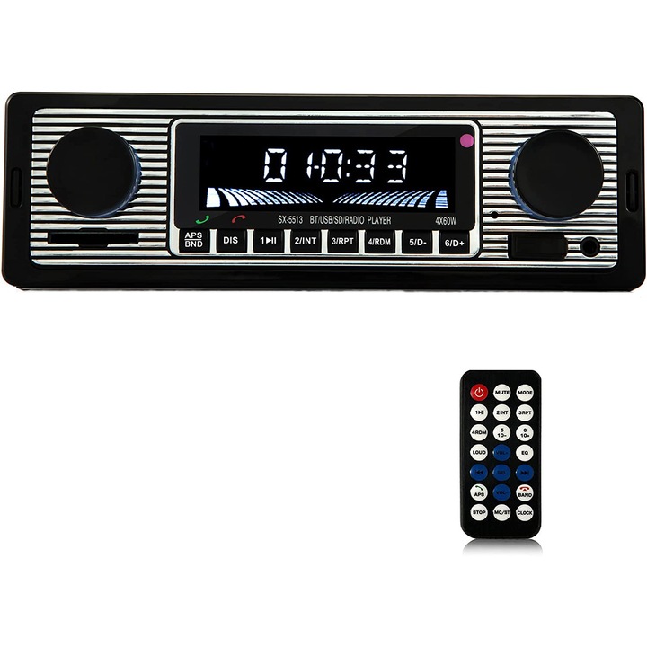 Radio MP3 Player auto, BYONDSELF®, Bluetooth, card SD, disc U, AUX, suport USB music player/MP3/FM/WMA/WAV/TF, 4X60 W, negru