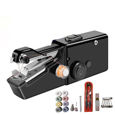 Mini masina de cusut portabila, JENUOS®, pe baterii premium, manuala, portabila, practica, Negru