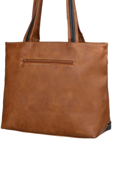 Голяма дамска чанта, Charm&Shape, Екологична кожа, HE15166, През рамо, Кафяво/черно