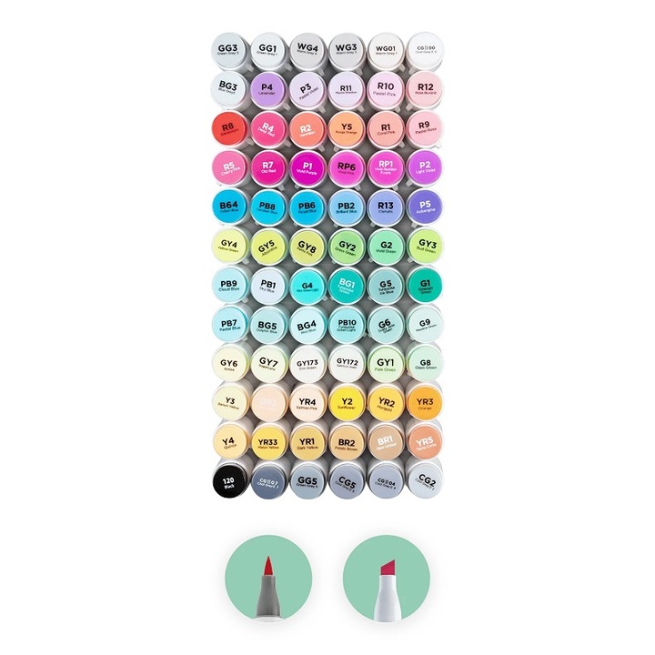 Set 72 Markere Ohuhu Honolulu, Pe Baza De Alcool, Varf Dublu Brush Si Chisel, Geanta de Depozitare, Multicolor