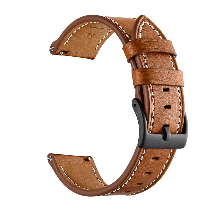 Кожена каишка за Huawei Watch GT 2 46 мм / GT 3 46 мм / GT 2 Pro / Samsung Galaxy Watch 46 мм / Xiaomi Mi Watch, 22 мм, Кафяв