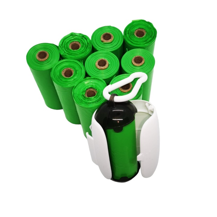 Set dispenser cu saci igienici biodegradabil 150 buc, Tzachebot®, pentru catei, pisici, animale de companie