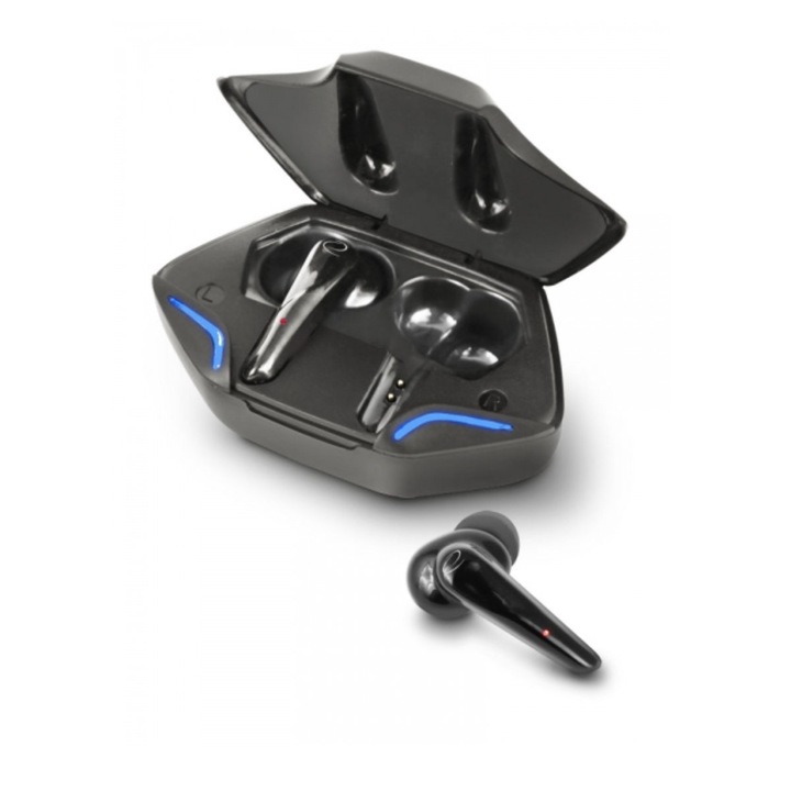 Безжични TWS слушалки за поставяне в ушите, Esperanza Sagitta 95838, Bluetooth v.5.0, със станция за зареждане, черни