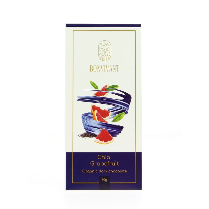 Био Веган тъмен шоколад BONVIVANT, Грейпфрут и Семена от чиа, 70г