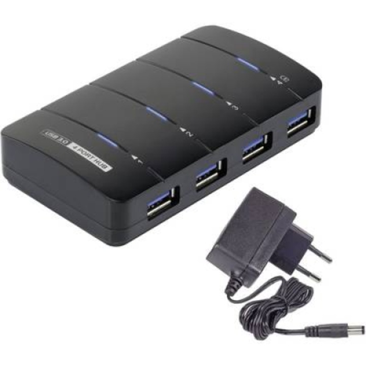 USB 3.0 4-портов хъб със захранване, Renkforce (RF-3016752)