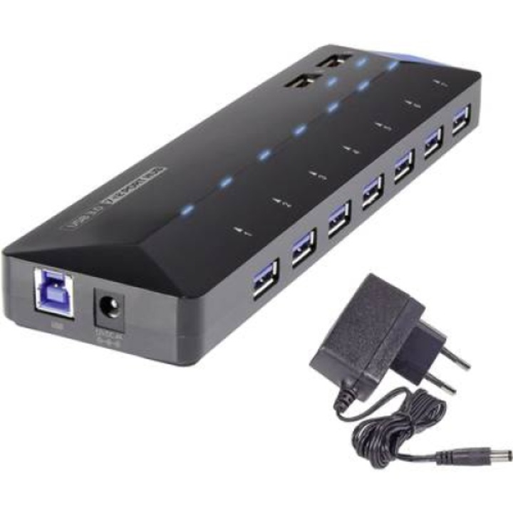 Хъб, 7+2-портов USB, с порт за бързо зареждане, LED, Renkforce (RF-3806034)