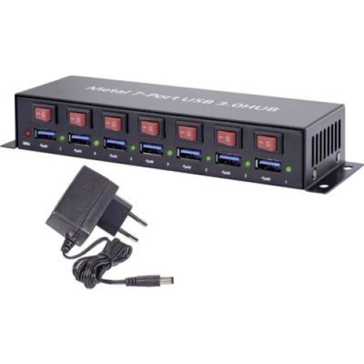 USB 3.0 ХЪБ, метален, превключваем, 7 порта, Renkforce (RF-3269622)