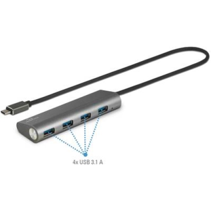 Renkforce 4-портов USB 3.1 хъб с алуминиев корпус, сребрист (RF-3374944)