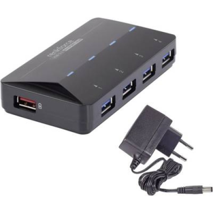 4+1 портов USB хъб, с порт за бързо зареждане, LED, Renkforce (RF-3806031)