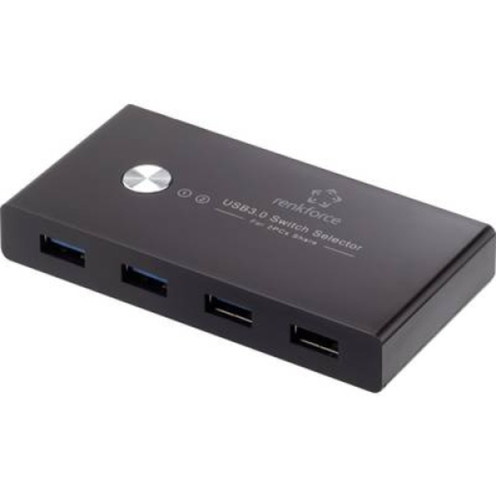 Renkforce RF-SHB-200 4-портов USB 3.0 суич + хъб Черен (RF-4474114)