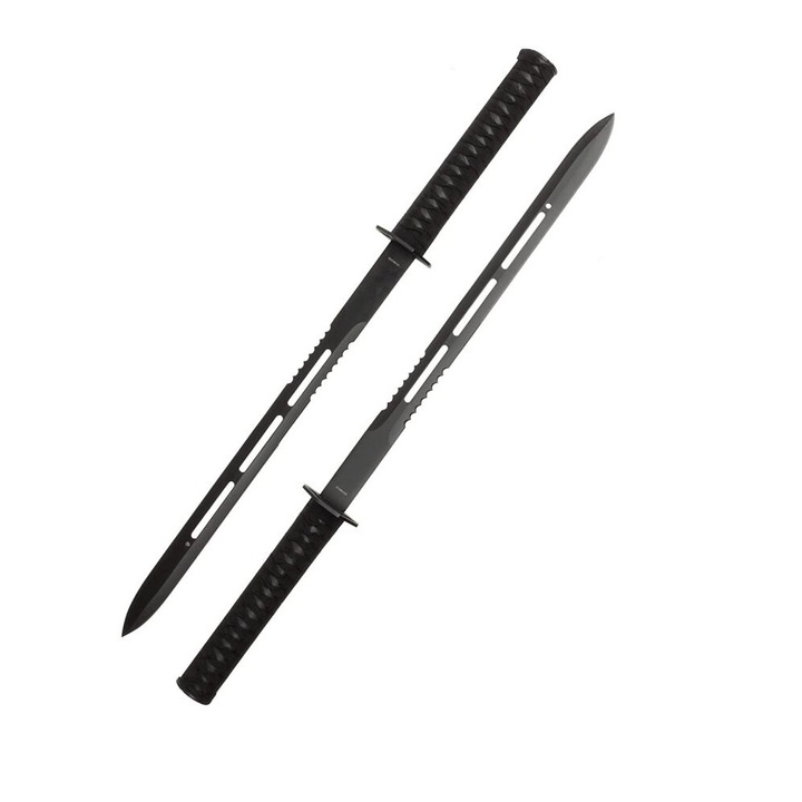 Set de 2 Sabii Ninja cu Teaca de Antrenament, Negru, Otel Inoxidabil, 63.5 cm HK-1249
