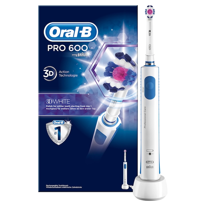 Oral-B D16.513 PRO 600 Elektromos fogkefe 3D White fejjel, 3D technológia, 2 perces időmérő