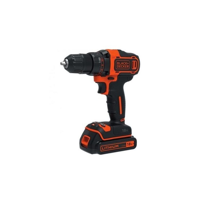 Fúró-csavarozógép, 18 V-os akkumulátorral, 2 x 1,5 Ah, Black+Decker