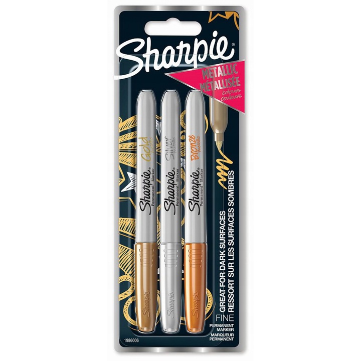 Комплект от 3 метални маркера, Sharpie, Non-toxic, Multicolor