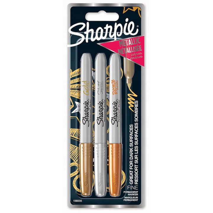 Set 3 markere metalice, Sharpie, Non-toxic, Multicolor