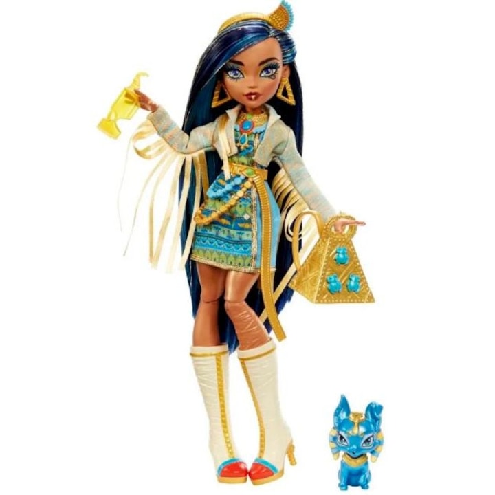 session Attach to Sky Papusa Mattel, Monster High, Cleo de Nile cu accesorii, articulatii mobile,  30 cm - eMAG.ro