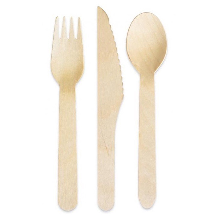 Set 6 tacamuri de unica folosinta, Godan, Lemn, Bej