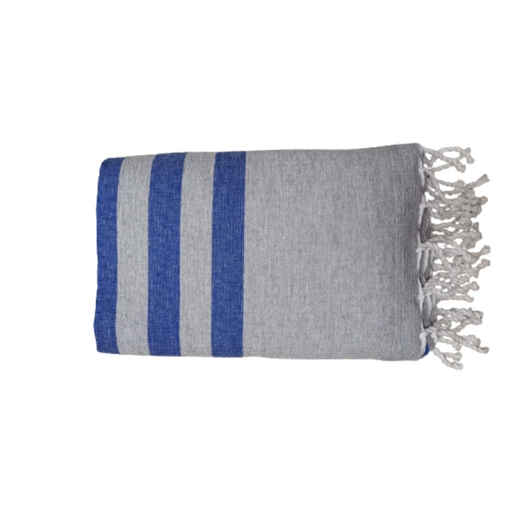 Хавлия за баня/СПА, сива на тъмносини райета 100 х 200 см