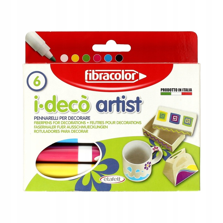Маркери за декориране Fibracolor, Мастило на водна основа, 6 цвята