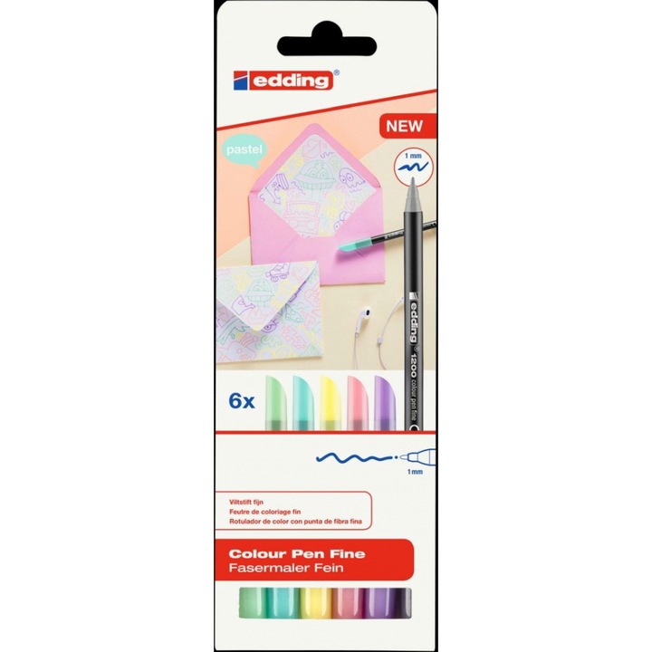 Комплект от 6 перманентни маркера, Edding, Multicolor