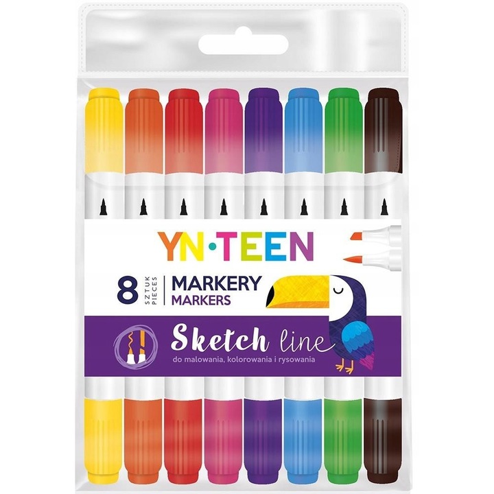 Set de 8 markere duble, Interdruk, Multicolor