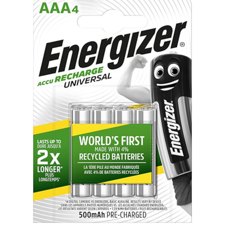 Акумулаторни батерии Energizer AAA 500 mAh, 4 броя