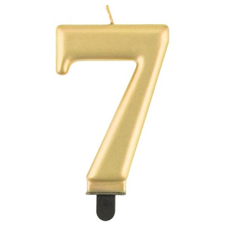 Lumanare cifra 7 pentru tort de aniversare, Godan, 8cm, Aur metalic