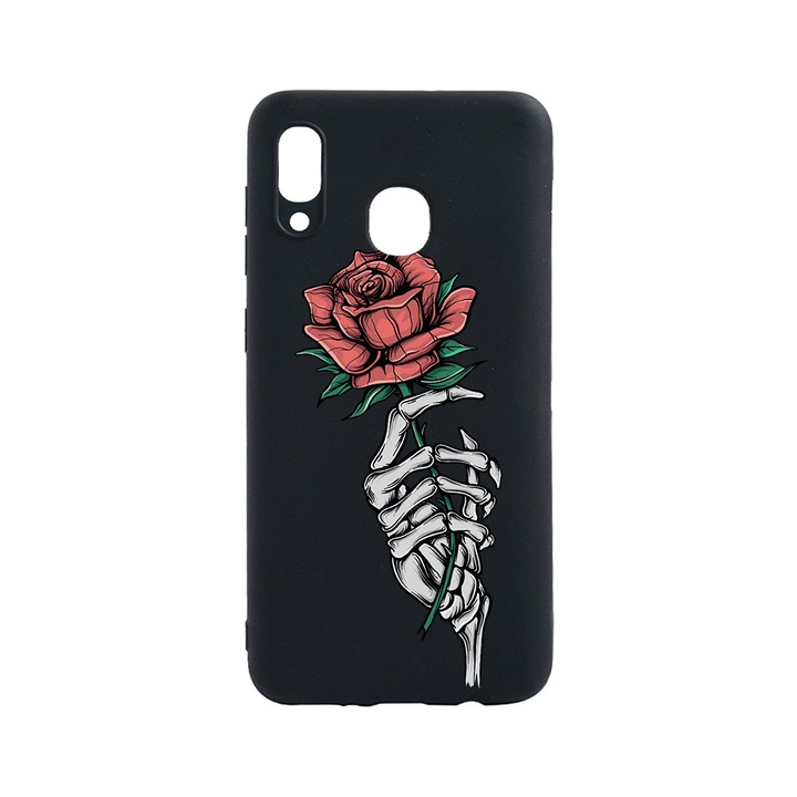 BestCase Slim Szilikon 0.8MM telefontok, Huawei P20 Lite, Rose In Skeleton Hand, B 1023