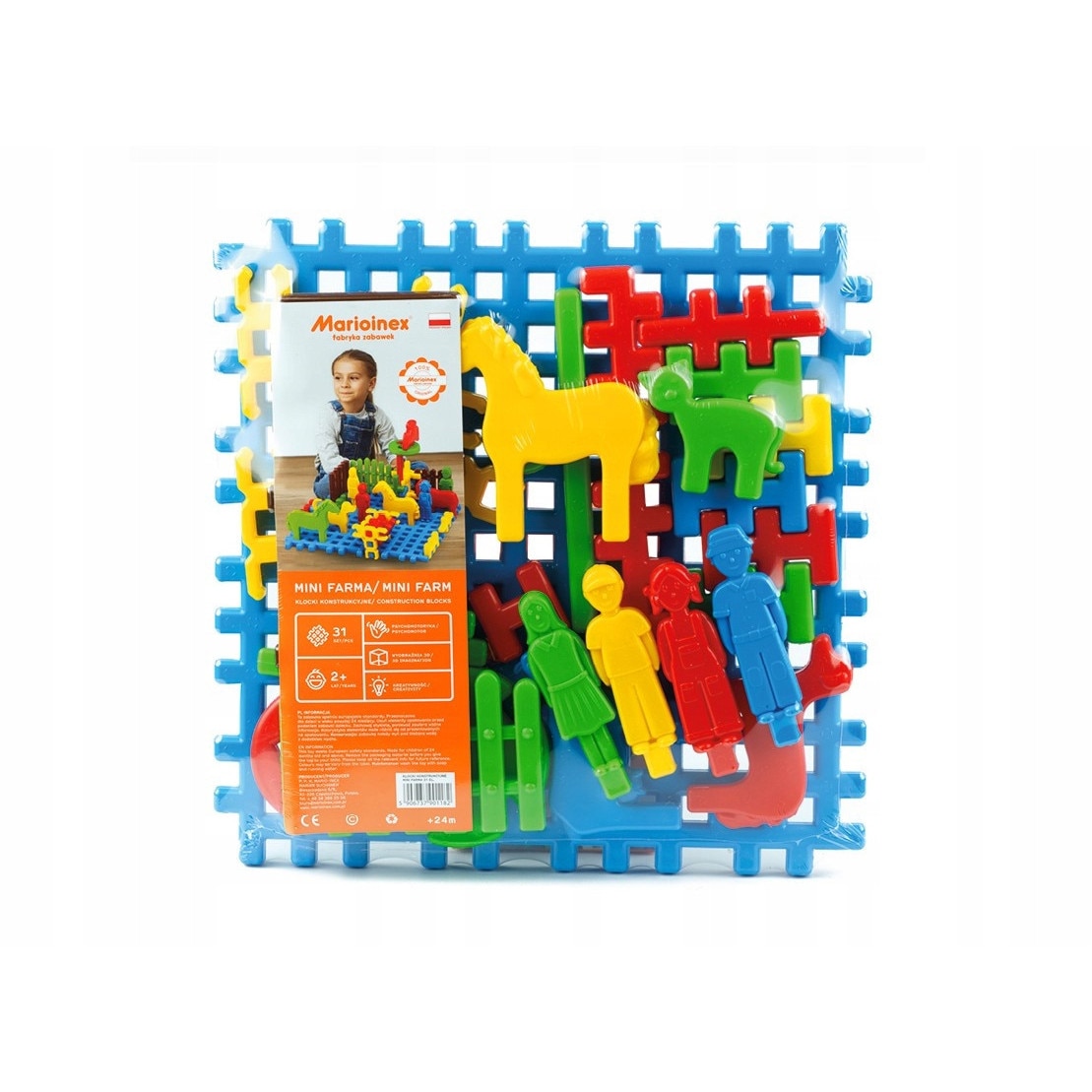 Set 31 blocuri de constructie Ferma, Marioinex, Plastic, 2 ani
