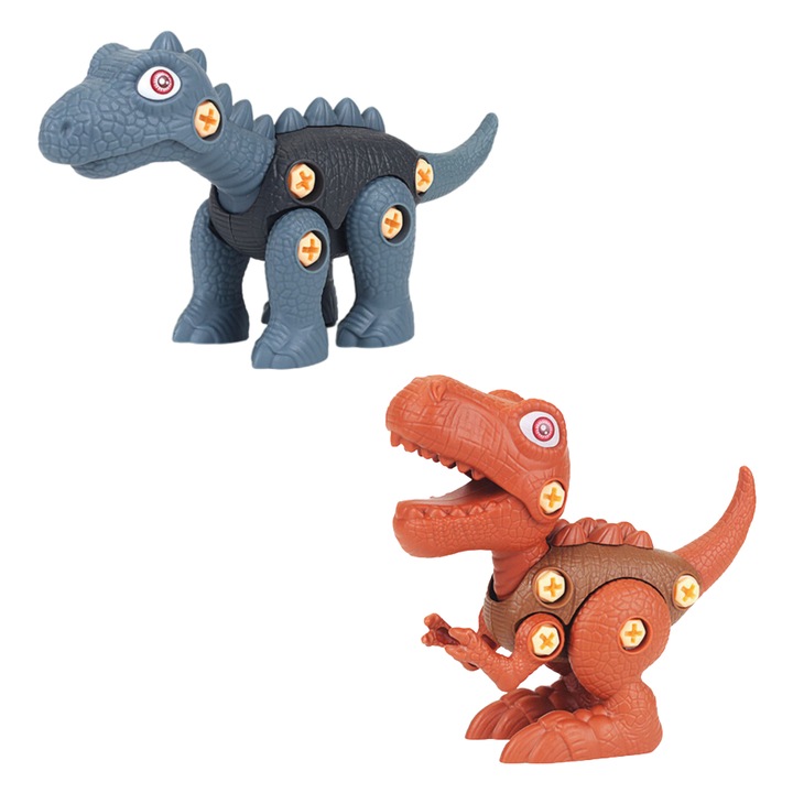 2 db interaktív STEM szerelő- építőjáték készlet, dinoszauruszok, Tyrannosaurus Rex és Brachiosaurus, barna szürke, + 3 év, Utility One