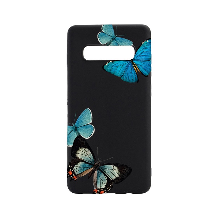 Силиконов калъф BestCase за Samsung Galaxy S10 Plus, Beautiful Blue Butterflies, 0.8MM Slim, Black Silicon Series, B 991