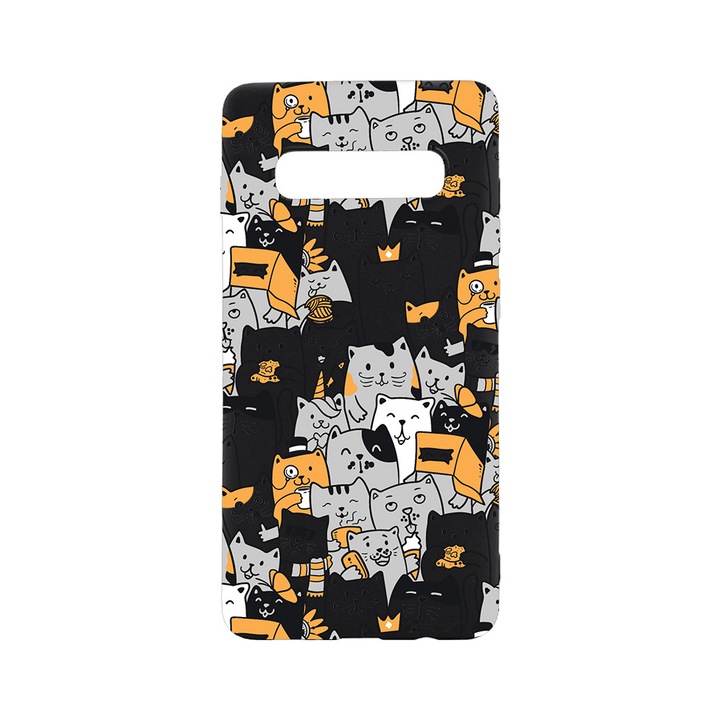 Силиконов калъф BestCase за Samsung Galaxy S10 Plus, Cat Pattern, 0.8MM Slim, Black Silicon Series, B 1030