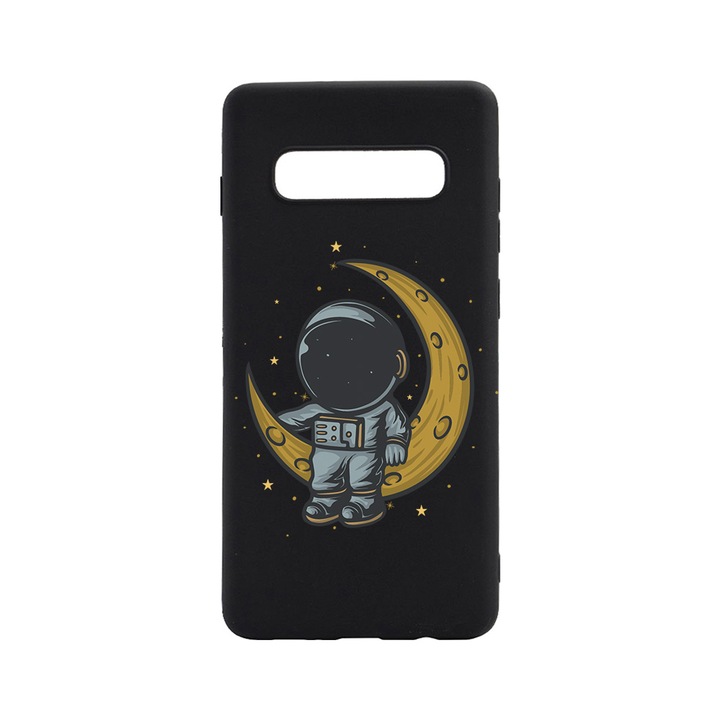 Силиконов калъф BestCase за Samsung Galaxy S10 Plus, Astronaut on Moon, 0.8MM Slim, Black Silicon Series, B 997