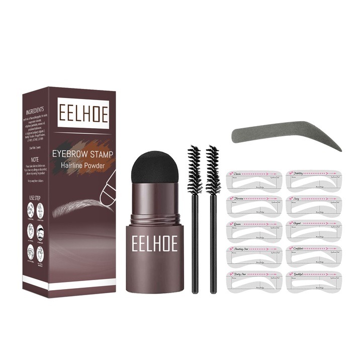 Set pentru stilizare sprancene, EELHOE, Rezistent la apa, Gri inchis