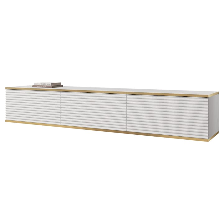 Comoda TV Oanisew II, MIRJAN24, alb / auriu, 175x30x32 cm