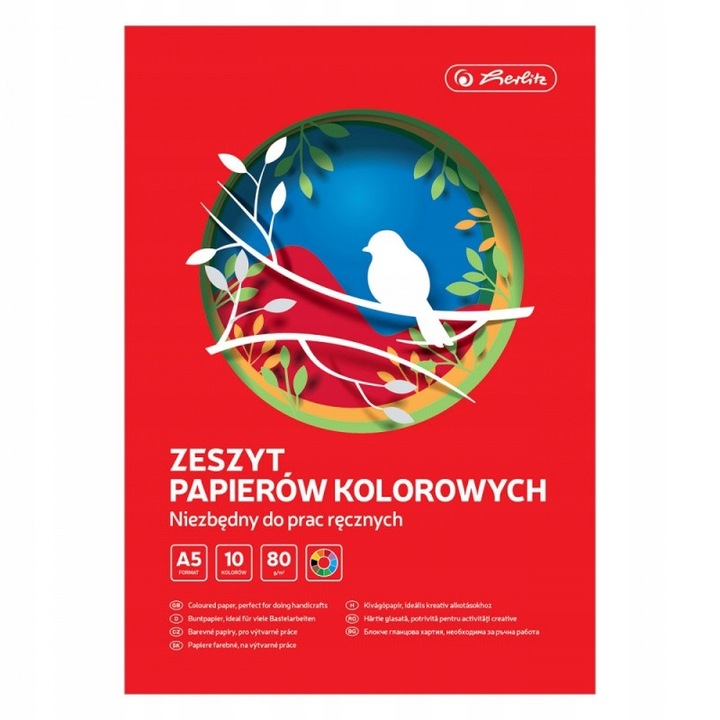 Színes papírblokk, Herlitz, A5, 10 szín