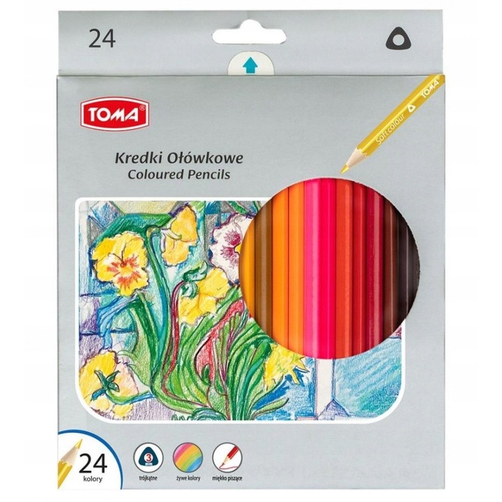 Set 24 creioane colorate Toma non-toxic, culori intense