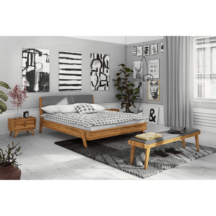 Cadru de pat model Retro, The Beds, Lemn masiv, 149 x 219 cm, Stejar