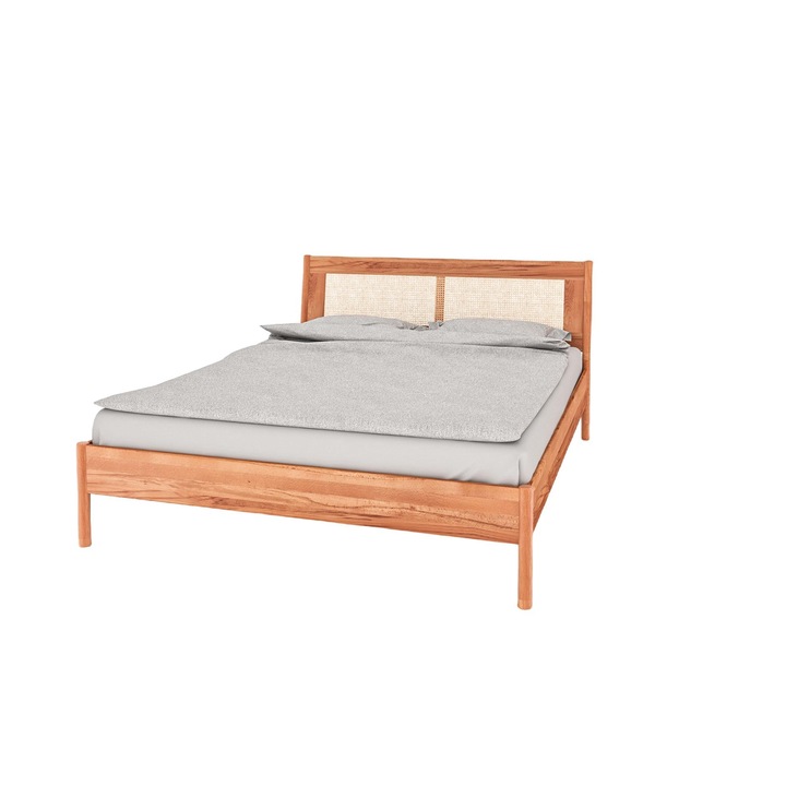 Cadru de pat cu ratan, The Beds, Lemn masiv, 95 x 208 cm, Maro/Alb