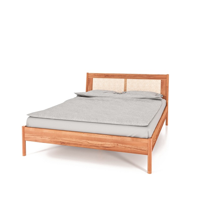 Pat cu insertie de ratan The Beds, Pola, 187x234cm, Lemn masiv, Fag