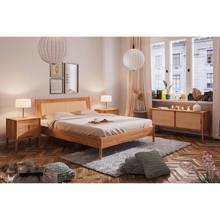 Cadru pat Pola, The Beds, Lemn masiv, 147x214 cm, Natural