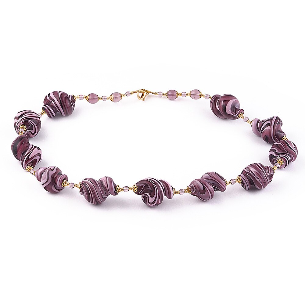Colier FIORDALISO lila inchis din sticla de Murano, 48 cm, Bijuterii Original Murano