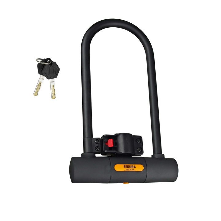 Antifurt bicicleta tip U, Sekura, suport prindere, otel, 32x18x4 cm