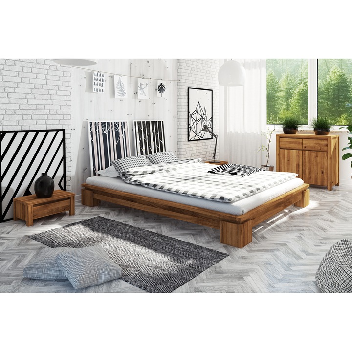 Cadru pat jos, Lemn masiv, 168x228 cm, Stejar