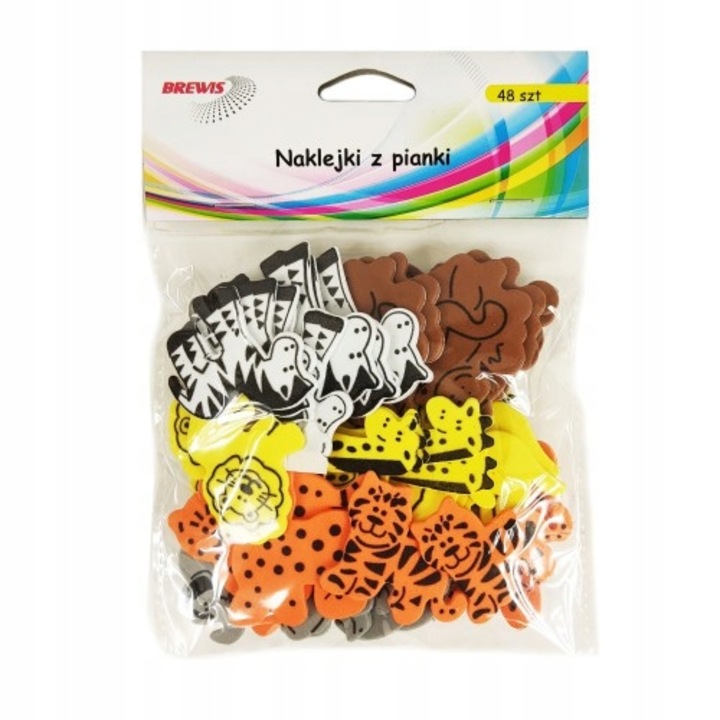 Set 48 autocolante, Brewis, spuma, modele animale, multicolor