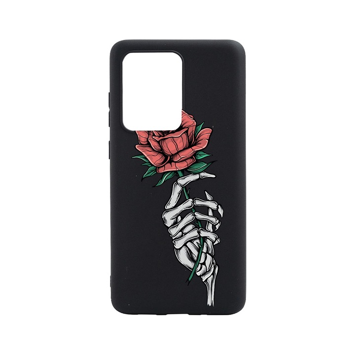 BestCase Slim Szilikon 0.8MM telefontok, Huawei P40, Rose In Skeleton Hand, B 1023