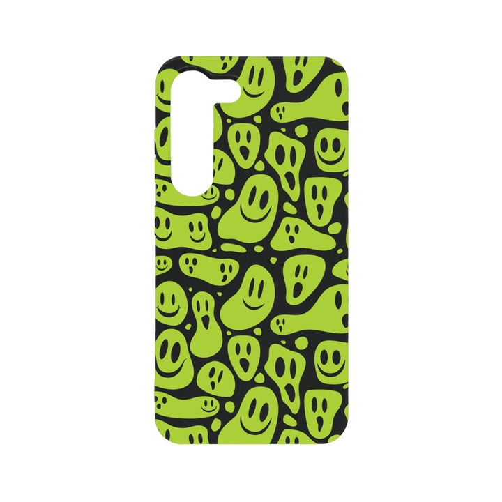 BestCase Slim Szilikon 0.8MM telefontok, Samsung Galaxy S23, Green Acid Smiley, B 1051