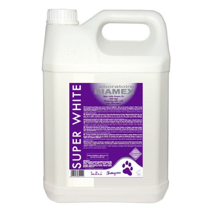 Sampon profesional pentru caini albi Super White, Diamex, 5 l